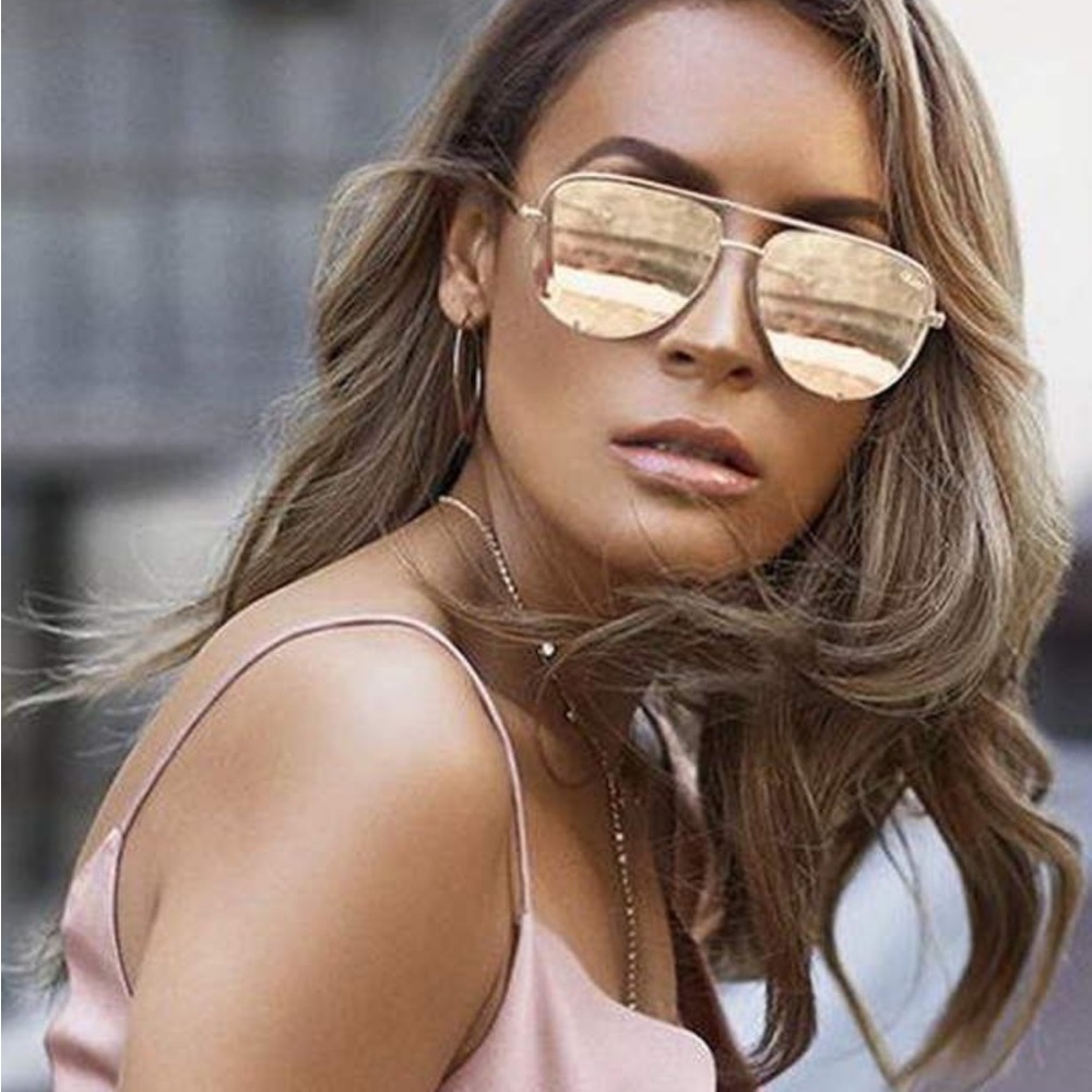 Quay x Desi High Key Gold Mirrored Aviator Sunglasses